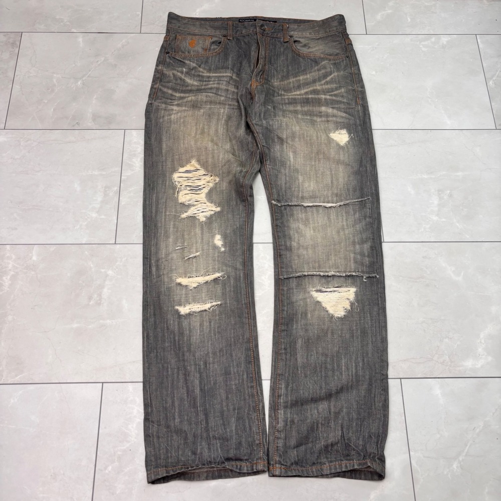 Rocawear Y2K Distressed Gray Baggy Jeans Size 36 Ripped Wide Leg Hip Hop